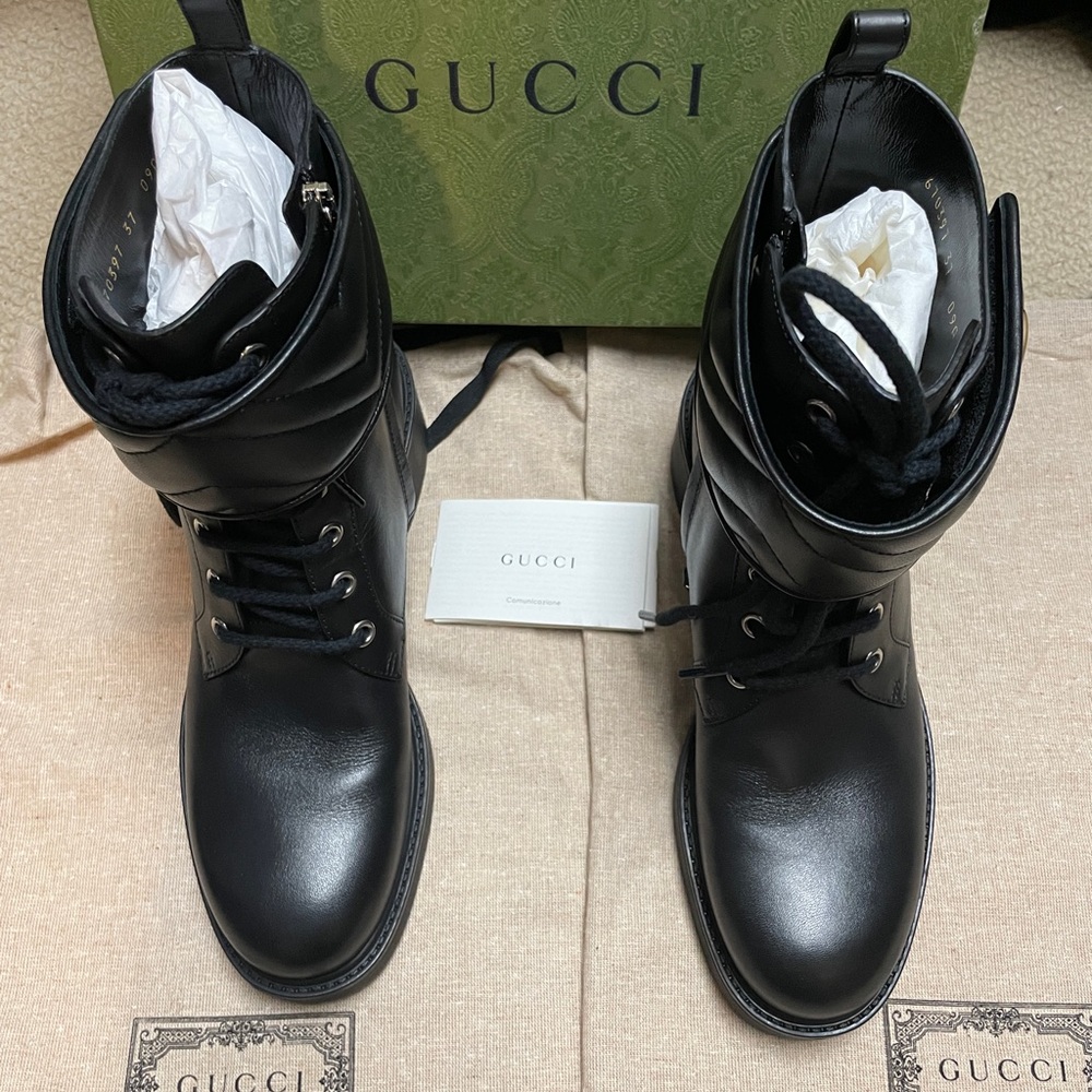 Gucci Black Flores Calf MF/Nappa Charlot Boots NWT - Picture 3 of 7